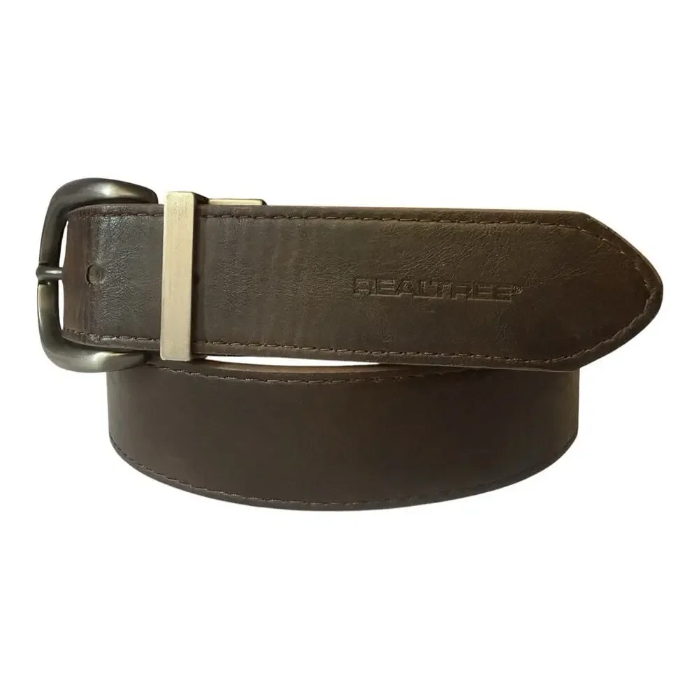Realtree Belt Reversible Brown Leather White Camouflage Brush Nickel Buckle M/L